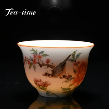 1 Gab Pils Keramikas Teacup Roku Apgleznoti Ziediem Tējas Trauks Roku darbs Tējas Tase Tie Guanyin Pu ' er Mājas balta Porcelāna Tējas Komplekts 60ml