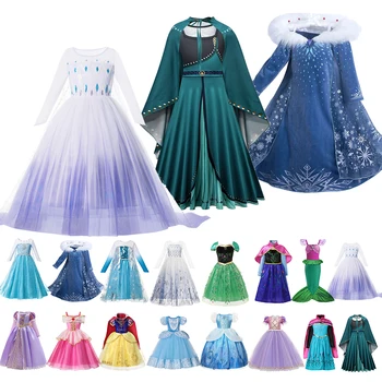 2022 Disney Elsa Kleita Meitenes Pusi Vestidos Cosplay Meitene Apģērbs Anna Sniega Karaliene Drukātu Dzimšanas Dienas Princese Kleita, Kostīms Bērniem