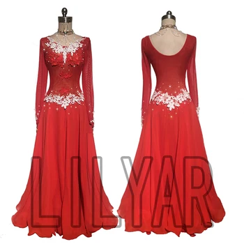 Balles kleita standarta kleita konkurences kleitu rādīt kleitu Pasūtījuma Jauni Pieaugušo Sarkanu Izšuvumu slim Deju Kleita