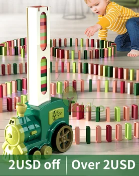 Bērniem Domino Vilcienu, Automašīnu Uzstādītu Skaņas, Gaismas Automātiskās Ko Domino Ķieģeļu Krāsains Domino Bloki Spēli Izglītības DIY Rotaļlieta Dāvana