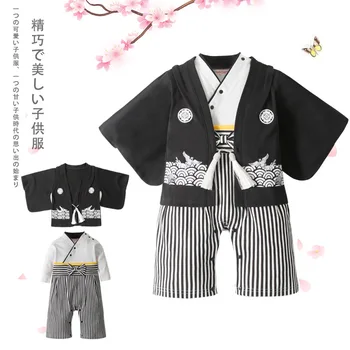 Bērniem Japāņu Kimono Stila Bērnu Zēniem Toddler Zīdaiņu Kokvilnas Svītrainām Romper Kimono Zēni Jumpsuit Drēbes Kostīms
