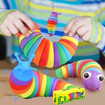 Bērniem Mini Pirkstu Rotaļlietas Plēksne Gliemeža Caterpillar Keychain Bērnu, Pieaugušo Stresa Atslodzes Anti-Nemiers Izspiest Maņu Smieklīgi Labā Puse
