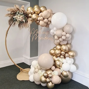 Chrome Gold White Balloon Vainags Komplekts Kāzu Arkas Veidojums Līgavas Duša Puse Fotogrāfijas Fons Dzimšanas Diena Baloni