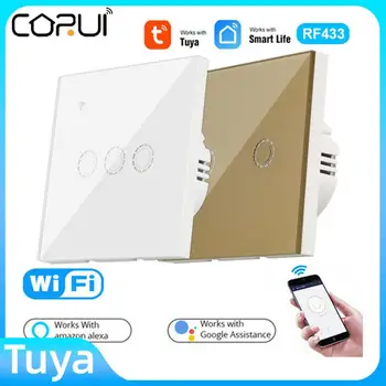 CORUI Tuya Wifi RF433 Slēdzis 1/2/3gang Sienas Touch Switch Tuya Gaismas Slēdzi Darbu Ar Alexa/Google Home Palīgs Smart Dzīve