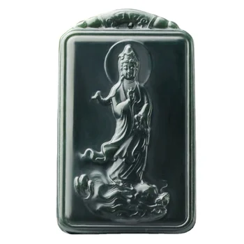 Dabas Green Jade Guanyin Kulons, Kaklarota, Vīriešu, Sieviešu, Īsta Ķīniešu Hetian Izgatavots Akmens Roku cirsts Guan Yin Nefrīts Laimīgs Amulets