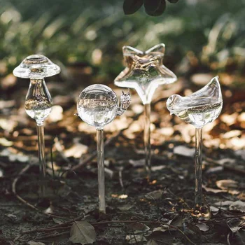 Dārza Augu Laistīšanas Ierīces Stikla Ziediem Ūdens Padevē Automātiskā Automātiskā Laistīšanas Ierīces, Putnu Star Sēņu Dizaina Augu Waterer
