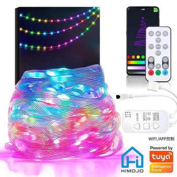 HIMOJO Tuya Smart WiFi LED Magic, Krāsa String gaismas Dreamcolor 10m RGB RGBIC USB Sloksnes Gaismas Darbu, Alexa Mūzikas Sync APP kontroles