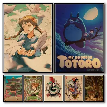 Japānas Anime Ghibli Hayao Miyazaki Anime Filmu Plakāti, Auduma Apgleznošana Sienu Dekors Plakāti Sienas Art Attēlu Istabas Dekori Mājas Dekoru