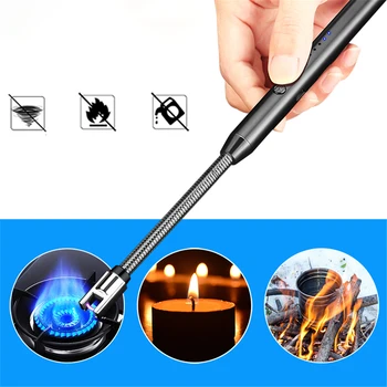 Jauns USB Elektriskā Ilgi Virtuves Vieglāks 360 ° Rotācija Sveču Gāzes Plīts Āra Kempings Pretvēja Plazmas Loka Flameless Šķiltavas