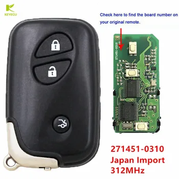 KEYECU Nomaiņa 3 Pogu Smart key Keyless 271451-0310 FOB par Lexus LS460 GS430/450/460 IS350 2006-2012 Japānas Importa 312MHz