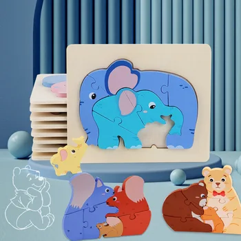 Koka Karikatūra Dzīvniekiem Jigsaw Puzzle Rotaļlietas virs 3 Gadus Bērniem Mācību Izlūkošanas Spēles Jaunas Bērnu Agrīnās Izglītības Rotaļlietas
