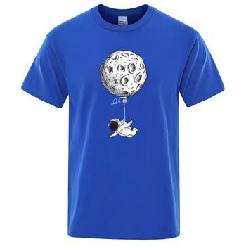Kosmonauts Mēness Cute Karikatūra Izdrukāt Vīriešu T-Krekli Elpojošs Vintage T Krekls Vienkārši, Ērti, Topi Streetwear Fit T-Krekli Mans