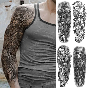 Lielu Roku Piedurknēm Tetovējums Dievi Zevs Zibens Ellē Ūdensnecaurlaidīgus Pagaidu Tatto Uzlīmes, Poseidon Lācis Body Art Pilna Viltus Tetovējums Vīriešiem