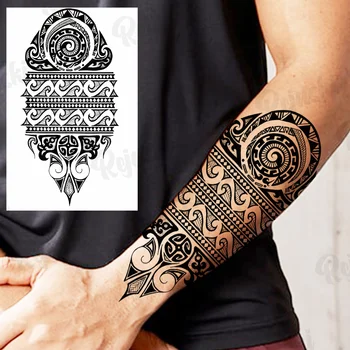 Lielā Totēma Pagaidu Tetovējumiem Vīrieši Sievietes Reāli Maori Pūķis Ērkšķiem Viltus Tetovējumu Uzlīmes Roku Struktūra Ūdensizturīgs Cilšu Tatoos