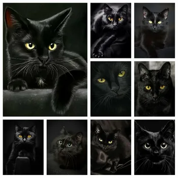 MomoArt 5D Pilna Urbt Kvadrātveida Dimanta Krāsošana Dzīvnieku Dimanta Izšuvumi Melns Kaķis Cross Stitch Mozaīkas Attēlu Roku darbs, Hobijs