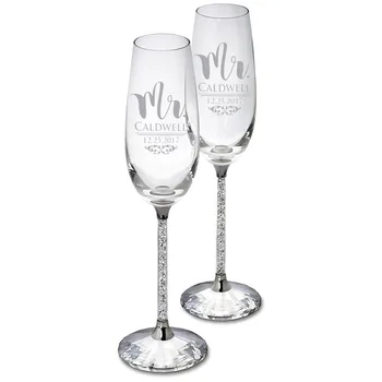 Personalizētā Kāzu Glāzes ar Dāvanu Kaste Šampanieša Flautas, Kristālisks Puse Glāzes Iegravēt Copas De Cristal H1188