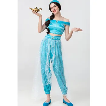 Pieaugušajiem Halloween Cosplay Puses Vēdera Deju Aladdin Princese Jasmine Tērpu Sexy Sieviešu Kleita Uzvalks