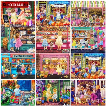 Pilnu Kvadrātveida/Apaļā Dimanta Glezna Bērnu Candy Shop Mozaīkas Krustdūrienā Komplekts Diy Bērnu Telpu Dekorēšana Svētku Dāvanu Jaunas