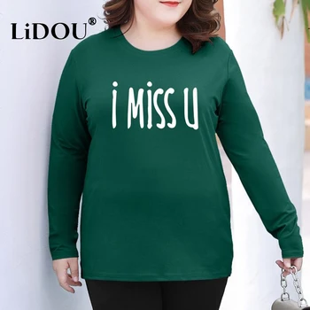 Rudens Ziemas Jauno Modes Vēstuli Gadījuma Vienkāršu T-krekls Sieviešu Solid Plus Lieluma garām Piedurknēm Top Sievietes Zaudēt Lielgabarīta Dāma Drēbes
