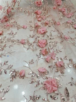 Skaisti Āfrikas mežģīnes Līme Glitter Ar 3D ziedi franču tilla acs auduma Puse kleitas/kāzu Kleita kleita Rozā/ Balts