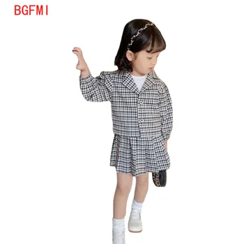 Skolas korejiešu Bērnu Apģērbu Komplekts Pleds Uzvalks Jaka un Svārki Baby Meitenes Jauki Apģērbs Atbilstu Ikdienas Apģērbu par Meiteni Apģērbs