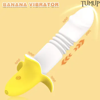 Spēcīgs Banānu Vibrators Teleskopiskie Silikona Dildo Maksts Klitora Stimulators Sieviešu Masturbācija Rīku Gudrs Sieviete Seksa Produkta