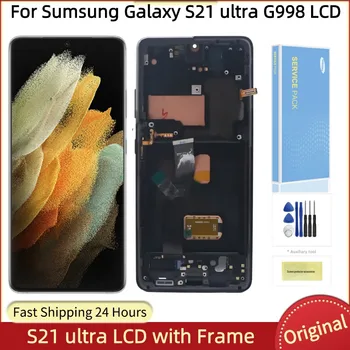 SĀKOTNĒJĀ AMOLED LCD SAMSUNG Galaxy S21 Ultra 5G G998 LCD Displejs, Touch Screen ar Rāmi Digitizer Montāža Ar Melniem Punktiņiem