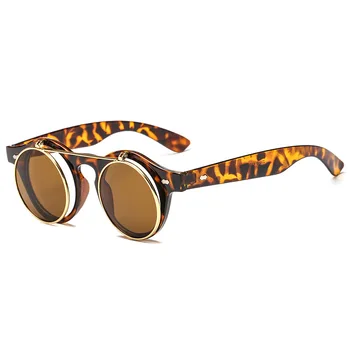 UV400 Retro Brilles Gothic Steampunk Saulesbrilles Clip Up Atvāžamais Vīrieši Sievietes Apaļas, Saules Brilles Toņos Zīmola Dizaineru Brilles