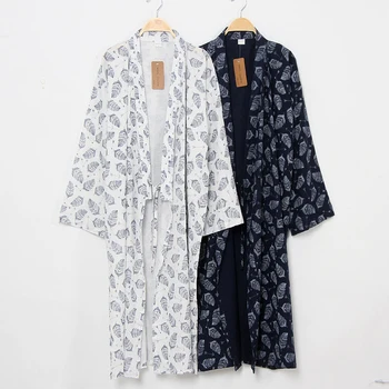 Vasarā Jaunu Vīriešu Japāņu Stila peldmētelis pidžamas Vīriešu 100% kokvilnas Sleepwear Zaudēt Garu Apmetni ar Jostu Sleeprobe mājas Izklaides valkā
