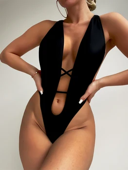 Viens Gabals Peldkostīms Sievietēm Cietā Melnā Peldkostīmi 2023 Jaunu Dobi No Bodysuit Monokini Sexy Thong Brazīlijas Pludmales Valkāt Peldkostīms