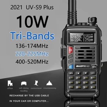 Walkie Talkie, Tri-Band 10W Spēcīgs CB Radio Transīvers VHF UHF 136-174Mhz/220-260Mhz/400-520Mh 10km Garš Diapazonā Līdz uv-5r