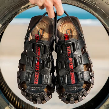 WEH vīriešu sandales āra pastaigas vasaras kurpes ādas 2021 Pludmales Apavus Luksusa zīmolu Vīriešu Sandales, Čības Mīksta Grunts plus lieluma 47