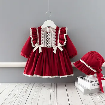 Ziemas apģērbi Bērnu Meitenes Ziemassvētku Apģērbu Komplekts Bērniem Kleitas Sabiezēt Samta Kleita Meitenes Drēbes ar Cepuri Jaunais Gads 0-4T