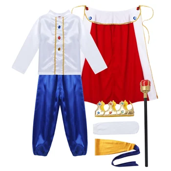 Zēni Prince Apģērbs Bērniem Viduslaiku Karaļa Kostīms, Topi, Bikses, Josta Apmetnis Vainagu Zeķes Komplekts Bērniem Halloween Cosplay Puse Uzposties
